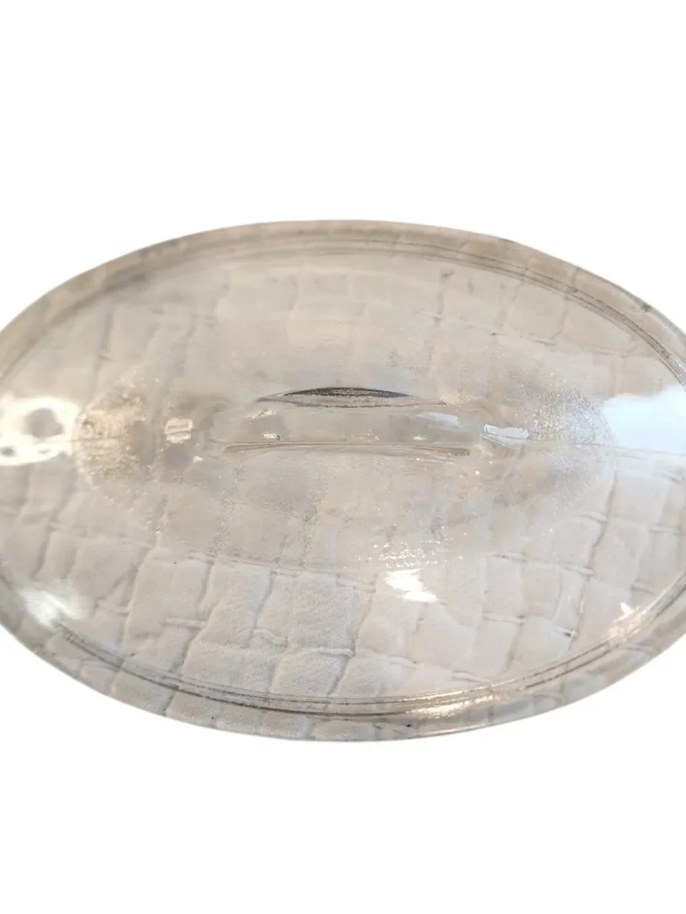 Currier & Ives Milk Glass Oval Casserole Pan w/Lid 9 x 2.5 x 7